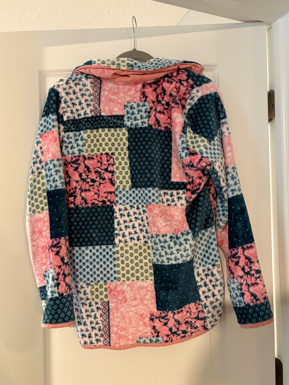 Simply Southern Pink & Navy Patchwork Quilted Quarter Zip Fleece Pullover Size S - Picture 2 of 4